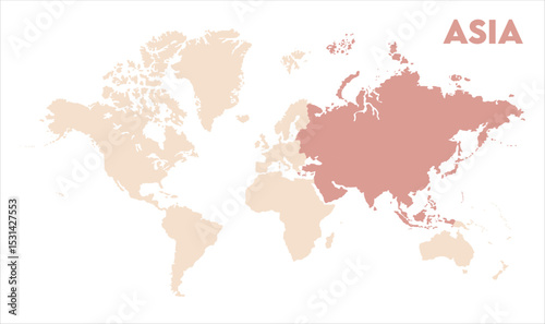 Asia continent map-05, Map of Asia, highlighted on the world map, Asia on the world map, Satellite view, Asia location on the globe.