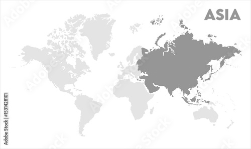 Asia highlighted on world map-06, Map of Asia, highlighted on the world map, Asia on the world map, Satellite view, Asia location on the globe.
