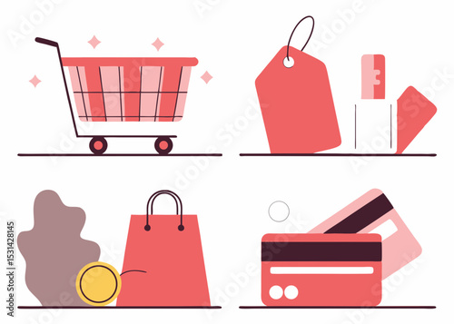 shoping bag and icon illustration market design
