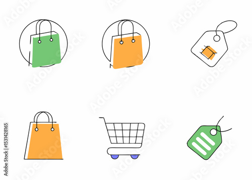 shoping bag and icon illustration market design