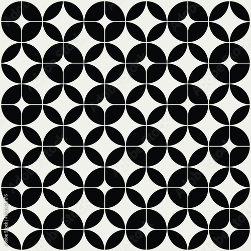 Mid century modern floral geometric pattern in black and white. Graphical illustration for a unique textiles and home décor.	
