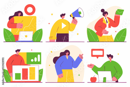 man and woman business and work meetings with results and graphic charts and social media tools
