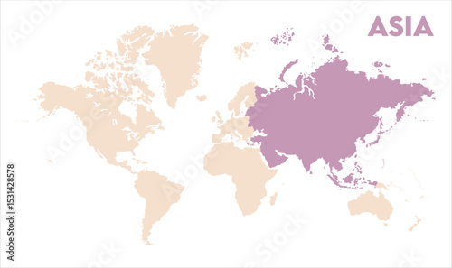 Asia in world map-05, Map of Asia, highlighted on the world map, Asia on the world map, Satellite view, Asia location on the globe.
