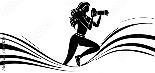 Dynamic Woman Photographer Silhouette with Camera Vector 
