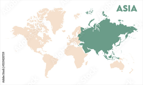 Asia in world map-11, Map of Asia, highlighted on the world map, Asia on the world map, Satellite view, Asia location on the globe.