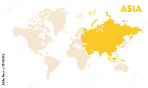 Asia outline in global map-01, Map of Asia, highlighted on the world map, Asia on the world map, Satellite view, Asia location on the globe.