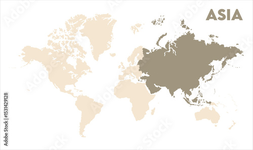 Asia outline in global map-06, Map of Asia, highlighted on the world map, Asia on the world map, Satellite view, Asia location on the globe.