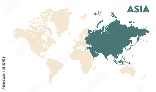 Asia outline in global map-08, Map of Asia, highlighted on the world map, Asia on the world map, Satellite view, Asia location on the globe.