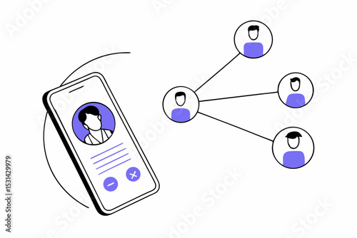 set of Social Media Marketing illustrations Collection of scenes with men and women taking part in business activities. Trendy vector style