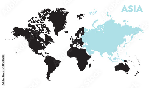 Asia political map in world-14, Map of Asia, highlighted on the world map, Asia on the world map, Satellite view, Asia location on the globe.