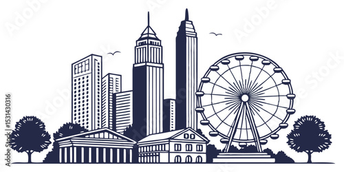 Historic and Modern Atlanta Skyline Silhouette for Creative Design Projects