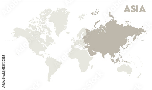 Economic map of Asia in world-04, Map of Asia, highlighted on the world map, Asia on the world map, Satellite view, Asia location on the globe.