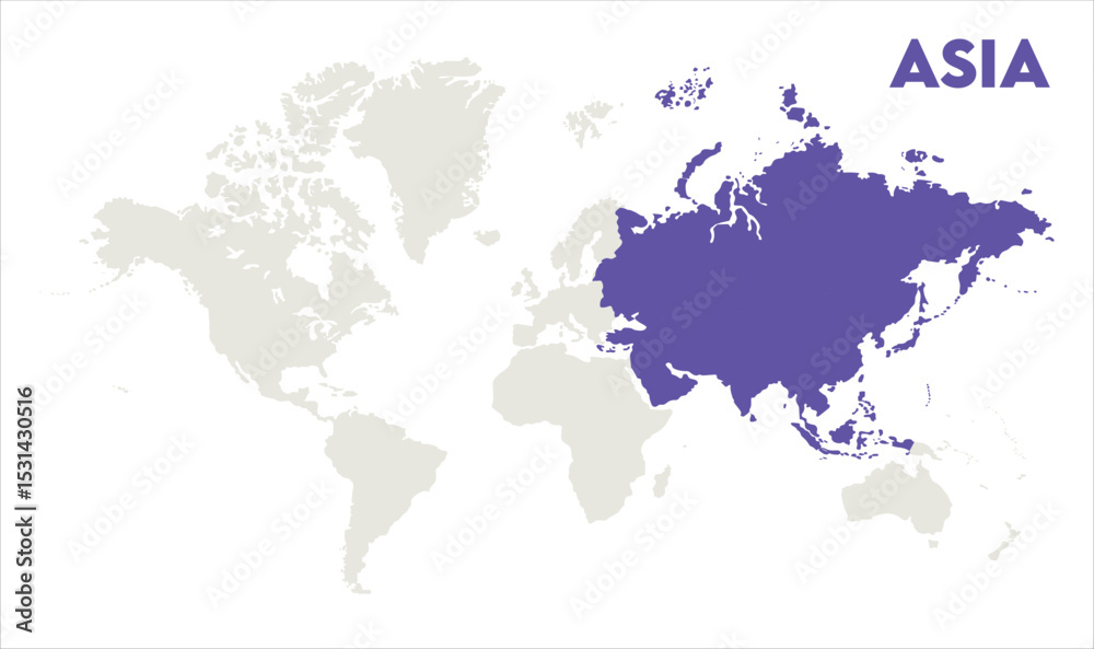 Naklejka premium Economic map of Asia in world-08, Map of Asia, highlighted on the world map, Asia on the world map, Satellite view, Asia location on the globe.
