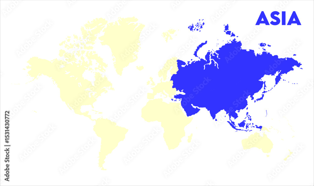 Naklejka premium Minimalist Asia map-02, Map of Asia, highlighted on the world map, Asia on the world map, Satellite view, Asia location on the globe.