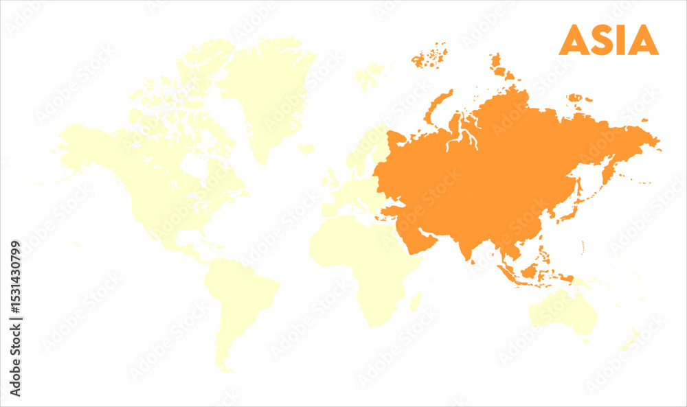 Naklejka premium Minimalist Asia map-03, Map of Asia, highlighted on the world map, Asia on the world map, Satellite view, Asia location on the globe.