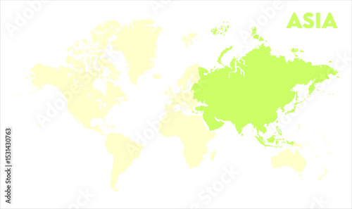 Minimalist Asia map-01, Map of Asia, highlighted on the world map, Asia on the world map, Satellite view, Asia location on the globe.