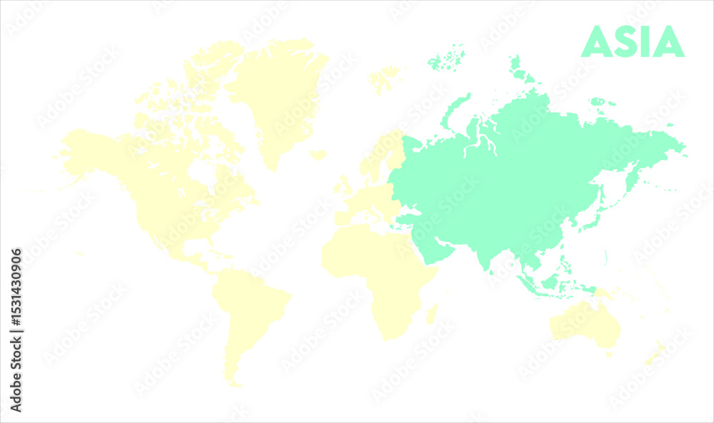 Naklejka premium Minimalist Asia map-07, Map of Asia, highlighted on the world map, Asia on the world map, Satellite view, Asia location on the globe.
