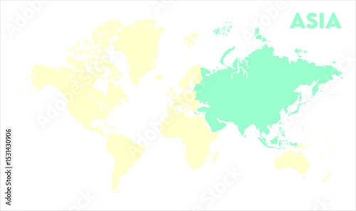 Minimalist Asia map-07, Map of Asia, highlighted on the world map, Asia on the world map, Satellite view, Asia location on the globe.