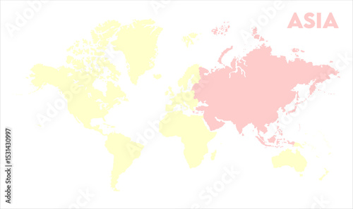 Minimalist Asia map-08, Map of Asia, highlighted on the world map, Asia on the world map, Satellite view, Asia location on the globe.
