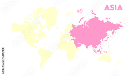 Minimalist Asia map-12, Map of Asia, highlighted on the world map, Asia on the world map, Satellite view, Asia location on the globe.