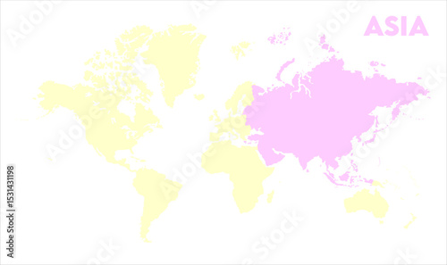 Minimalist Asia map-14, Map of Asia, highlighted on the world map, Asia on the world map, Satellite view, Asia location on the globe.