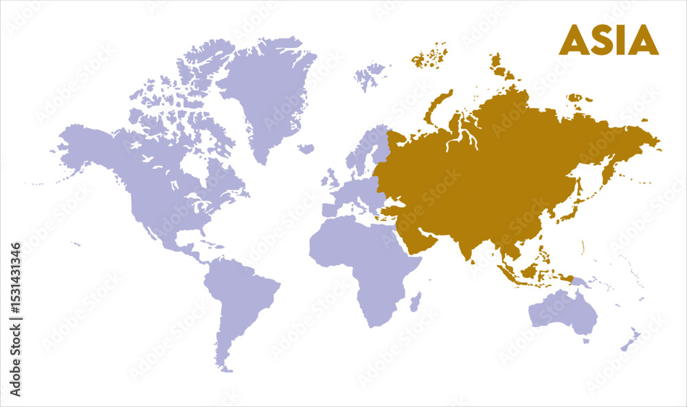 Naklejka premium World map with Asia focus-01, Map of Asia, highlighted on the world map, Asia on the world map, Satellite view, Asia location on the globe.