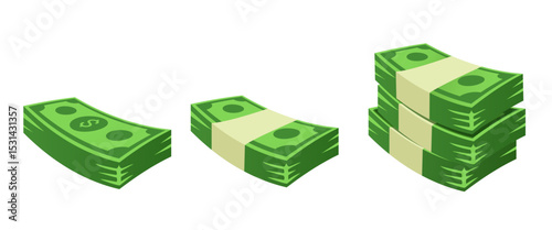 Cash. Stacks of banknotes. Vector 3d icon isolated on white background.