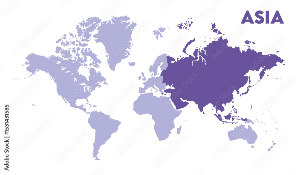 Naklejka premium World map with Asia focus-08, Map of Asia, highlighted on the world map, Asia on the world map, Satellite view, Asia location on the globe.