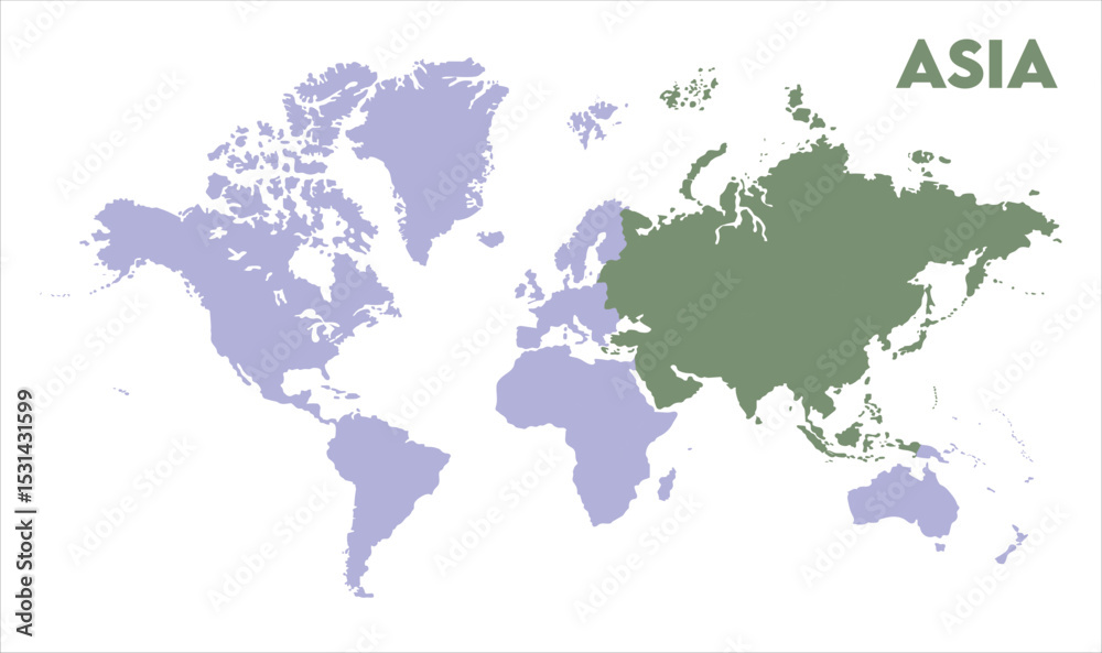 Obraz premium World map with Asia focus-07, Map of Asia, highlighted on the world map, Asia on the world map, Satellite view, Asia location on the globe.