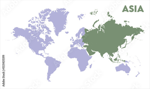 World map with Asia focus-07, Map of Asia, highlighted on the world map, Asia on the world map, Satellite view, Asia location on the globe.
