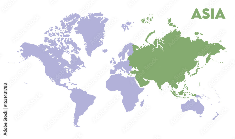 Naklejka premium World map with Asia focus-14, Map of Asia, highlighted on the world map, Asia on the world map, Satellite view, Asia location on the globe.