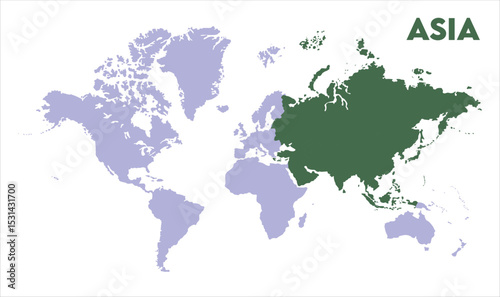 World map with Asia focus-11, Map of Asia, highlighted on the world map, Asia on the world map, Satellite view, Asia location on the globe.