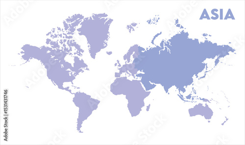 World map with Asia focus-13, Map of Asia, highlighted on the world map, Asia on the world map, Satellite view, Asia location on the globe.