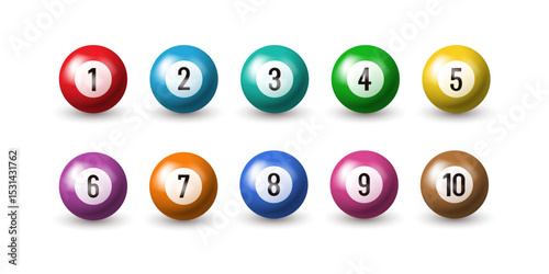 Bingo balls. Set of vector 3d balls isolated on white background.