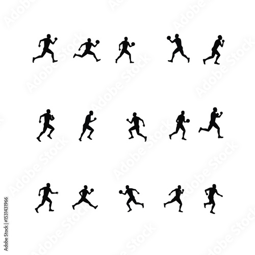 American football player silhouettes action set running passing