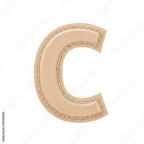 Stylish letter C with stitched details on a white background for educational and decorative design