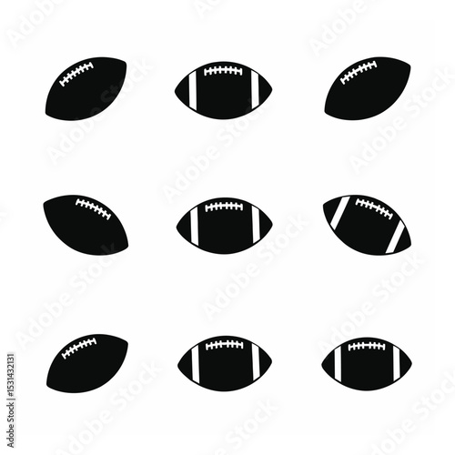 Nine american football silhouettes different angles