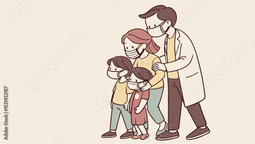 Family Wearing Masks – Health and Safety Vector Illustration
