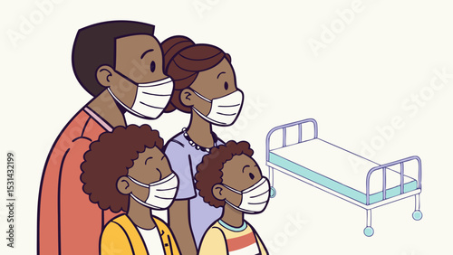 Family Wearing Masks – Health and Safety Vector Illustration
