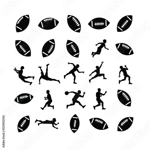 American football players silhouettes action set gridiron game