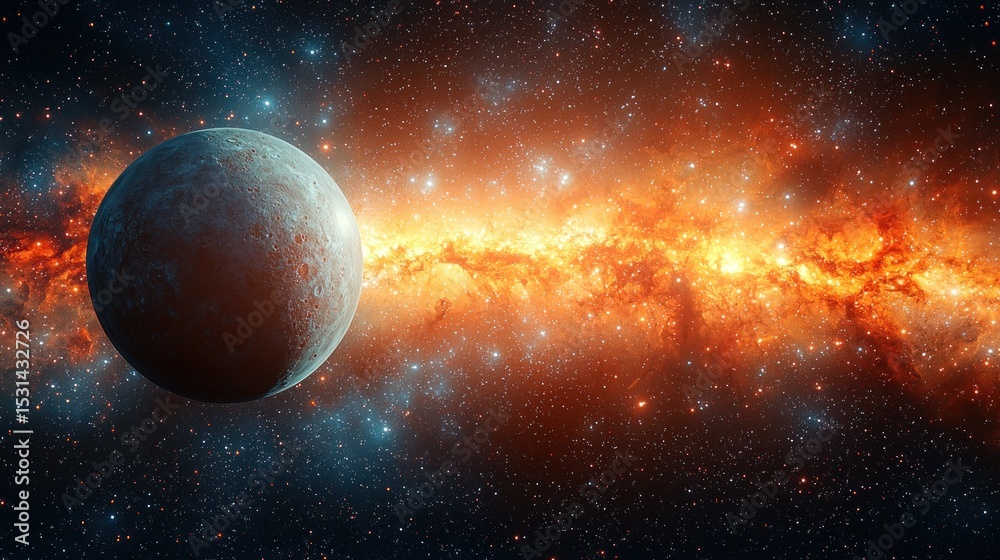 Obraz premium Cosmic Planet in Fiery Nebula