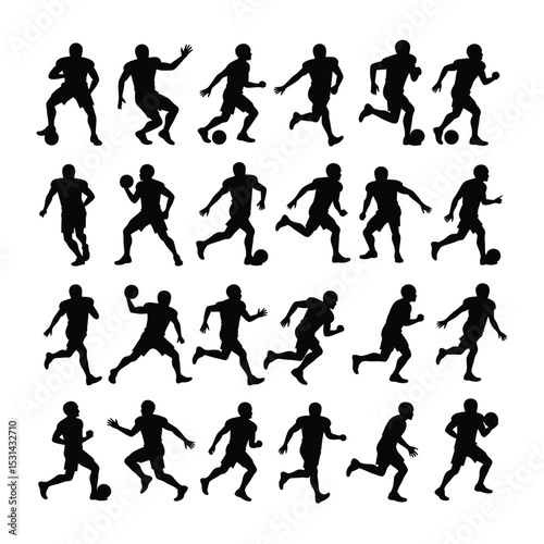 American football players silhouettes action poses set