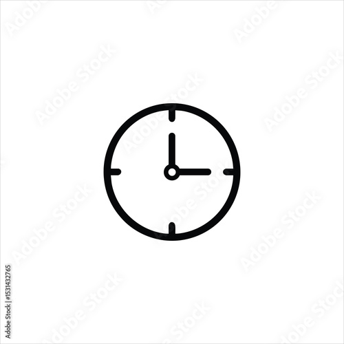 Quarter Hour Clock Face Minimalist Line Icon Vector