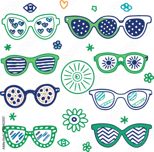 Line art color sun glasses vector art 