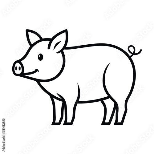 simple line art minimalist black and white illustration, abstract icon like duck,horse,cow,pig,rabbit, cock,goat,lamb etc.