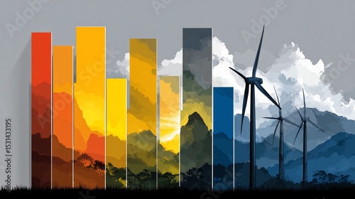 Vector Bar Graph of Renewable Energy Sources with Natural Backdrop