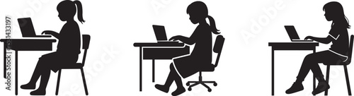 girl with a laptop on a study table icon