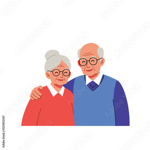 Elderly couple smiling together with arms around each other  
