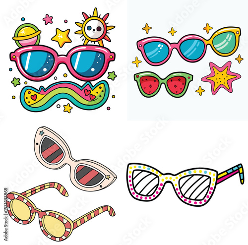 Line art color sun glasses vector art 
