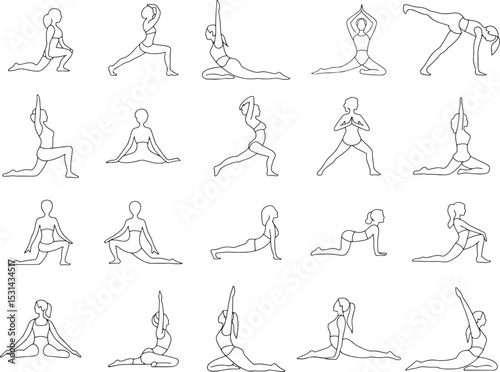 Yoga Poses Line Art Set